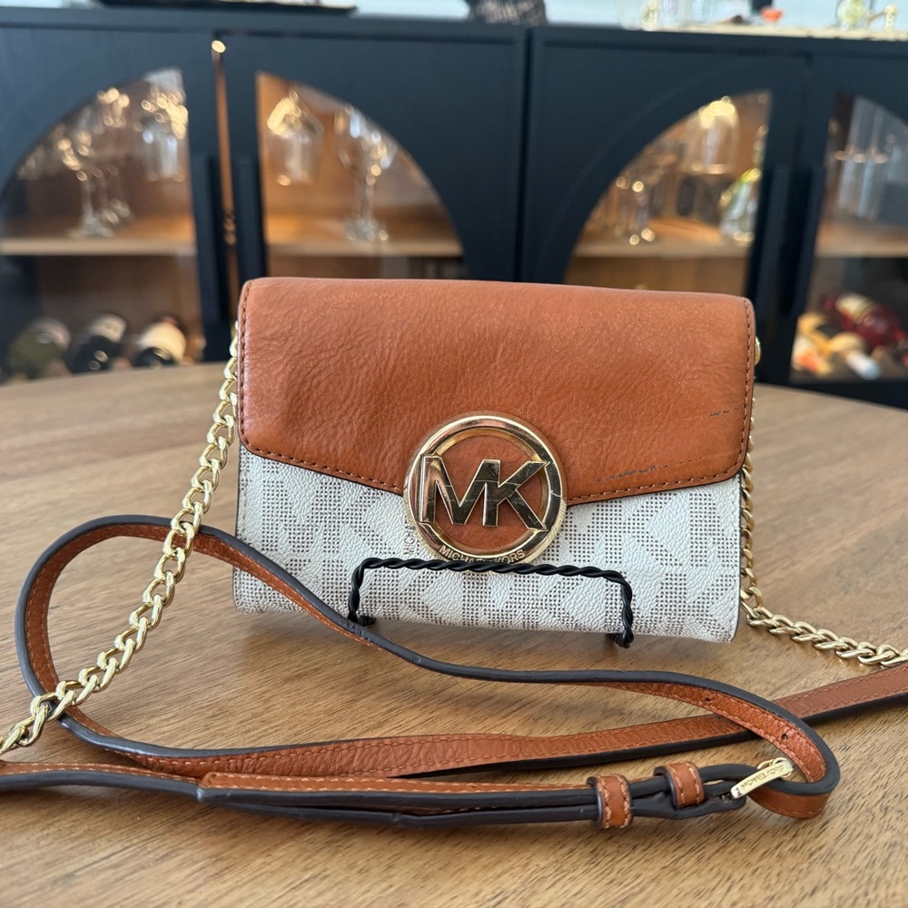 Michael Kors Tan and Cream Clutch/Crossbody Bag